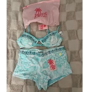 Pink Palm Puff two-piece bikini set M Luna Top & Mira Shorts Bahama Bliss Beachy
